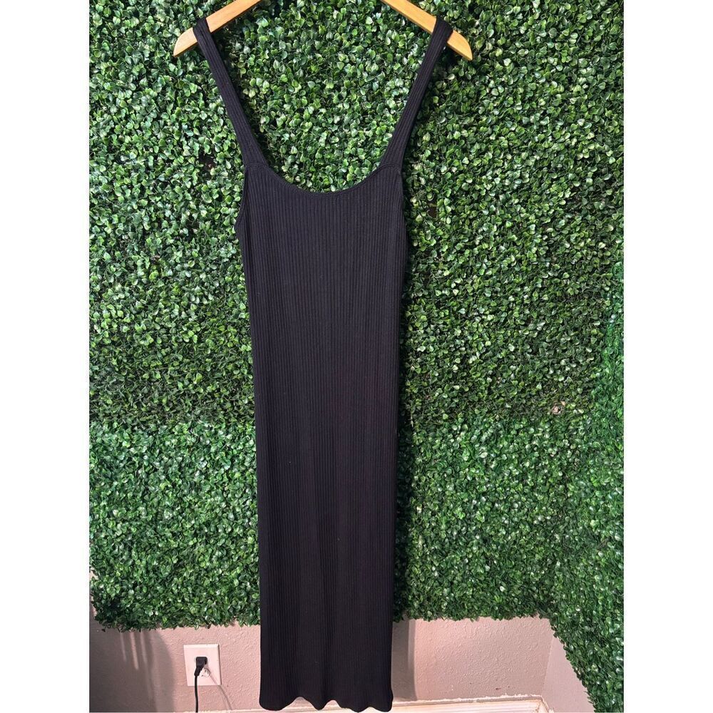 Reformation Black Ribbed Midi Dress Sz Medium